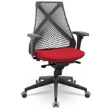 Cadeira De Escritório Giratória Presidente Unix P03 Tela Cinza Crepe Vermelho - Lyam Decor