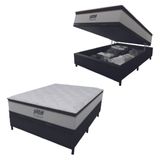 Cama Box Baú Casal Colchão Molas Pocket Ensacadas Tower 138x188x75cm Branco/preto Gazin - Suporta Até 120kg Por Pessoa