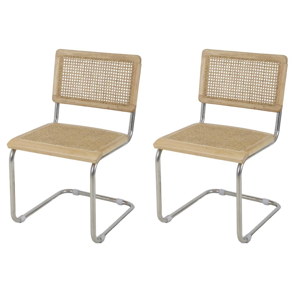 Kit 2 Cadeiras De Jantar Cesca Com Base Inox Assento Encosto Em Palha Trançada Para Sala De Estar Área Gourmet Varanda