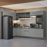 Armário De Cozinha Compacta De Canto Suspenso 465cm Cinza Nice Madesa 03