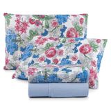 Jogo De Lençol Luar Casal 4 Peças Malha 100% Algodão Estampado Azul Floral