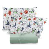 Jogo De Lençol Luar Casal 3 Peças Malha 100% Algodão Estampado Verde Birds