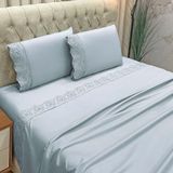 Jogo De Cama Lençol Bella Casal 4 Peças Micropercal 300 Fios Bordado Inglês Macio Cinza 100% Poliéster