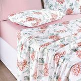 Jogo De Cama Lençol Maggy Queen 4 Peças Percale 200 Fios Estampado Hortencia Floral Rosa 80% Algodão - 20% Poliéster