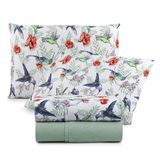Jogo De Lençol Luar Casal 4 Peças Malha 100% Algodão Estampado Verde Birds