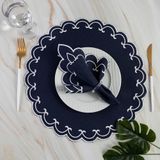 Jogo De Guardanapos Sousplat Americano 12 Peças Bordado Decorativo Sparta Azul Marinho 100% Poliéster