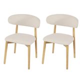Kit 2 Cadeiras De Jantar Frida Base Madeira Assento Estofado De Linho Creme Para Sala De Estar Área Gourmet