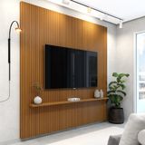 Painel para TV até 75 polegadas Ripado Impressão 3D Egeo com Prateleira 1,80m Cedro EDN