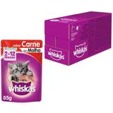 Caixa 20un Ração Úmida Whiskas Sachê Gatos Filhotes Carne Ao Molho 85g