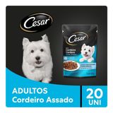Caixa 20un Ração Úmida Cesar Sachê Cães Adultos Cordeiro Assado Ao Molho 85g