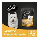 Caixa 20un Ração Úmida Cesar Sachê Cães Adultos Frango Marinado Ao Molho 85g