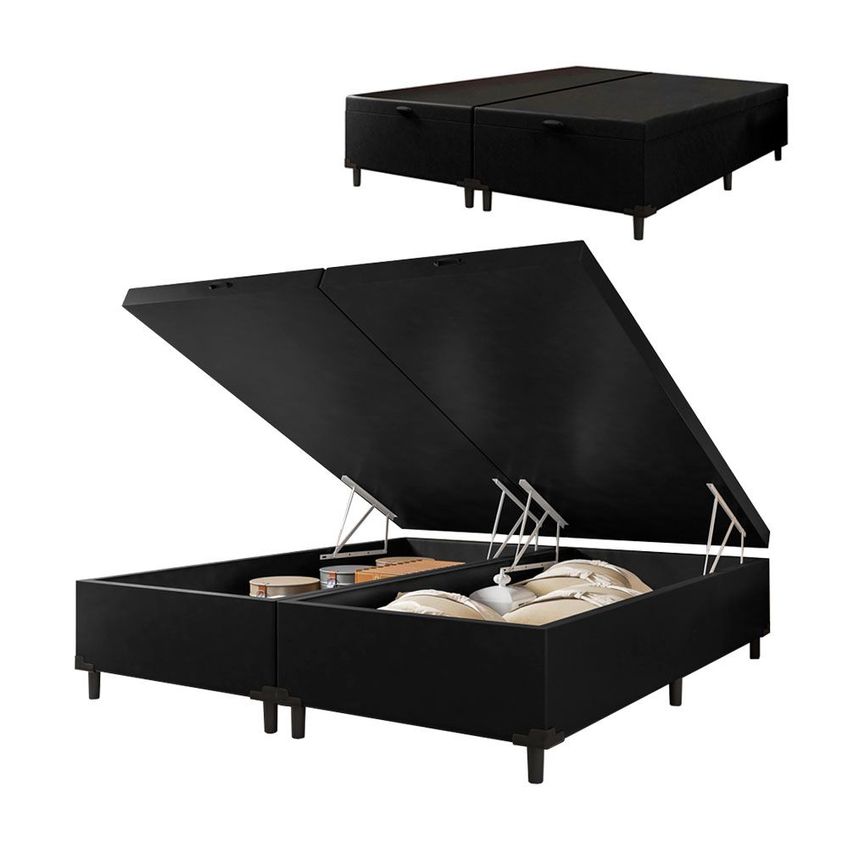 Cama Box com Baú Queen 1,58m com 38cm de Altura Prince Preto - imagem 3