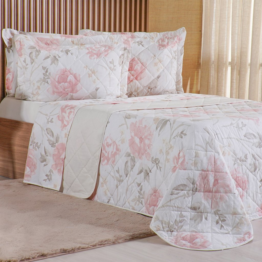 Kit Colcha Queen 200 Fios Estampada New 100% Algodão 240x260cm Aquarelle