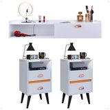 Kit Quarto 2 Mesas Cabeceira Classic Pés Palito Retrô Penteadeira Suspensa Decor Camarim Puxador Concha Branco - Lojas Rpm
