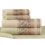 Jogo Toalhas De Banho Fio Penteado 5 Peças Jacquard - Nice - Malva + Palha