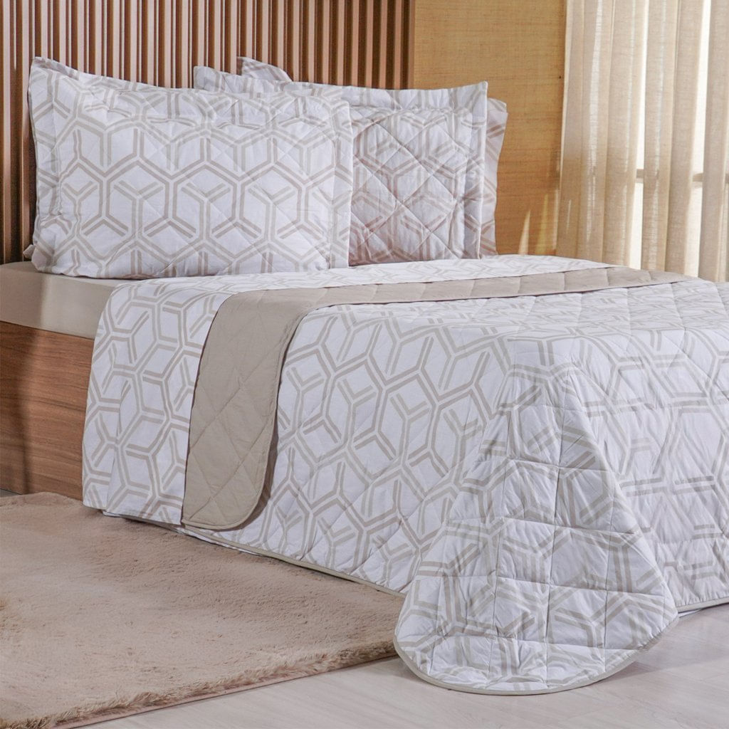 Kit Colcha King 200 Fios Estampada New 100% Algodão 260x280cm Rayon