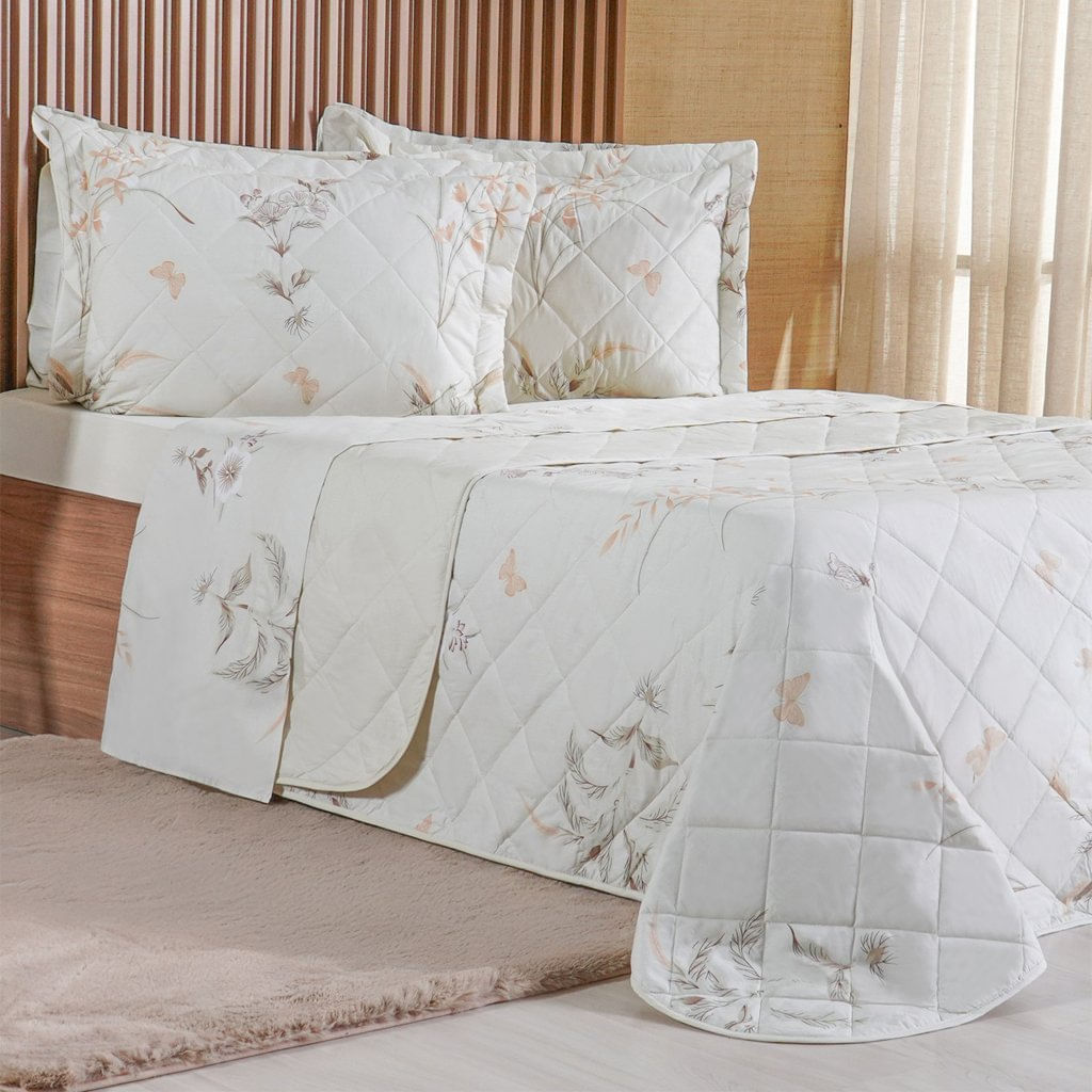 Kit Colcha Queen 200 Fios Estampada New 100% Algodão 240x260cm Organique