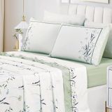 Jogo De Lençol Summer Casal 4 Peças Micropercal 300 Fios Estampado Floral Verde Lavanda 100% Poliéster