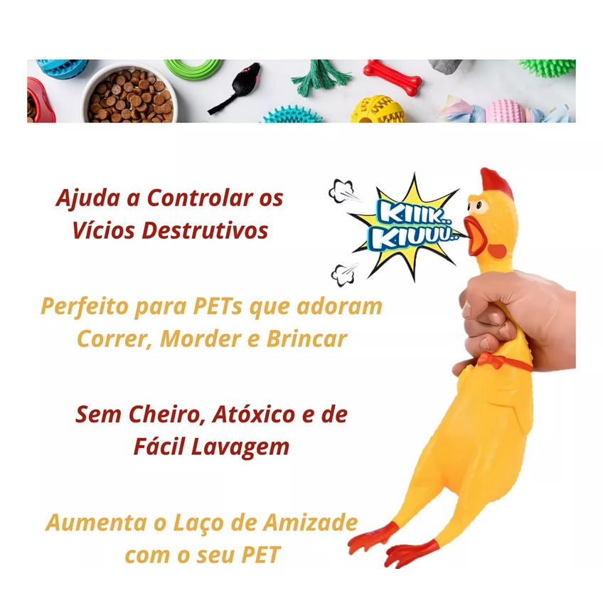 Frango Galinha Brinquedo Com Som Grande Pet Borracha Mordedor C/ Apito Sonoro 27cm - Cachorro Medio Grande Pitbull - imagem 5