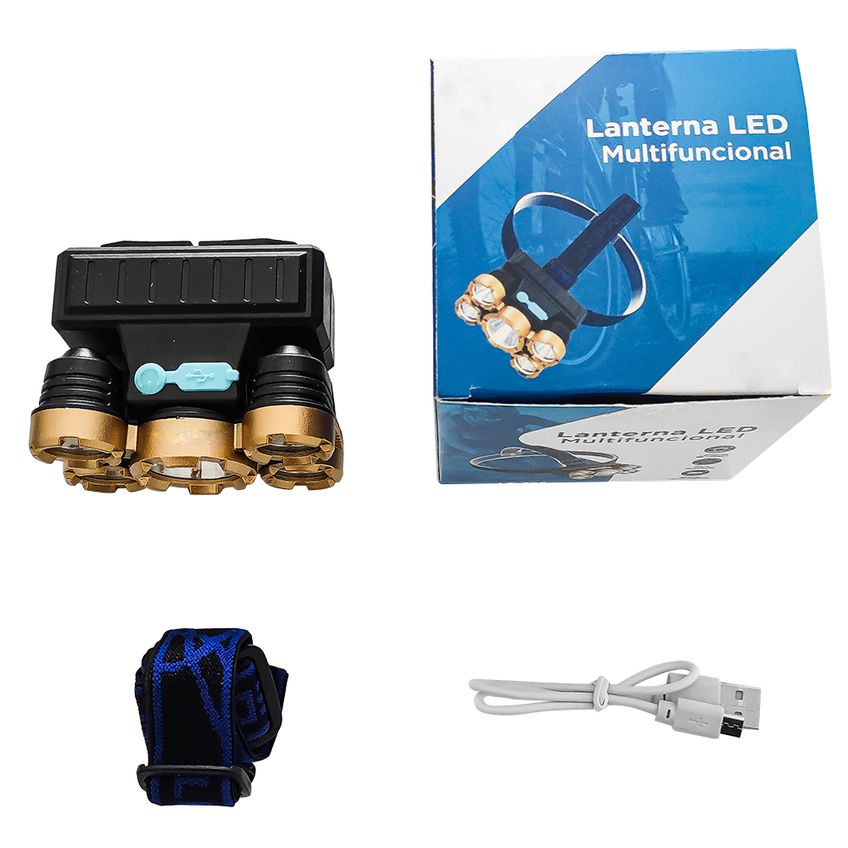 Lanterna De Cabeça Farol 5 Leds Recarregável Usb Impermeável P/ Bike Ciclismo Bicicleta Camping Pesca Reparos 5 Modos - imagem 2