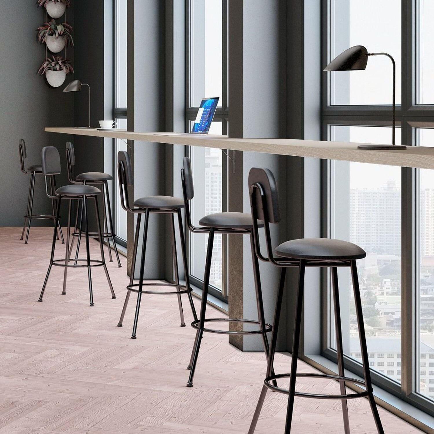 Banqueta Alta Martiflex Em Aço Tubular Redondo Com Encosto - Banq04 Preto