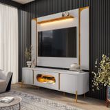 Rack Com Painel Até 75 Polegadas Pés Em Aço 180cm Juquehy Maresias Off-white/naturalle
