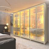 Guarda-roupa Casal 6 Portas, Com 6 Portas Reflecta Com Pés Com Led Imperatriz 100% Mdf Off White