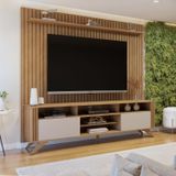 Rack Com Painel Para Tv Até 65 Polegadas Pés Madeira Maciça Vitória Cinamomo/off White