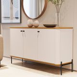 Buffet Tucupí Curvo Com Pés E Puxadores Em Metal Off White/nature/preto