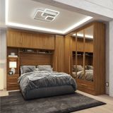 Quarto Modulado Casal Completo 4 Peças 5 Portas 4 Gavetas Com Maleiro E Espelhos Smart Plus Cinamomo