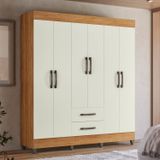 Guarda-roupa 6 Portas 2 Gavetas 100% Mdf Luna Amadeirado/off White