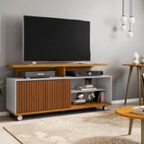 Rack Para Tv Até 52 Polegadas Com 5 Rodízios Topázio Naturalle/off-white/ripado