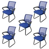 Kit 5 Cadeiras Escritório Interlocutor Fixa Tela Mesh Tok 3310 Azul