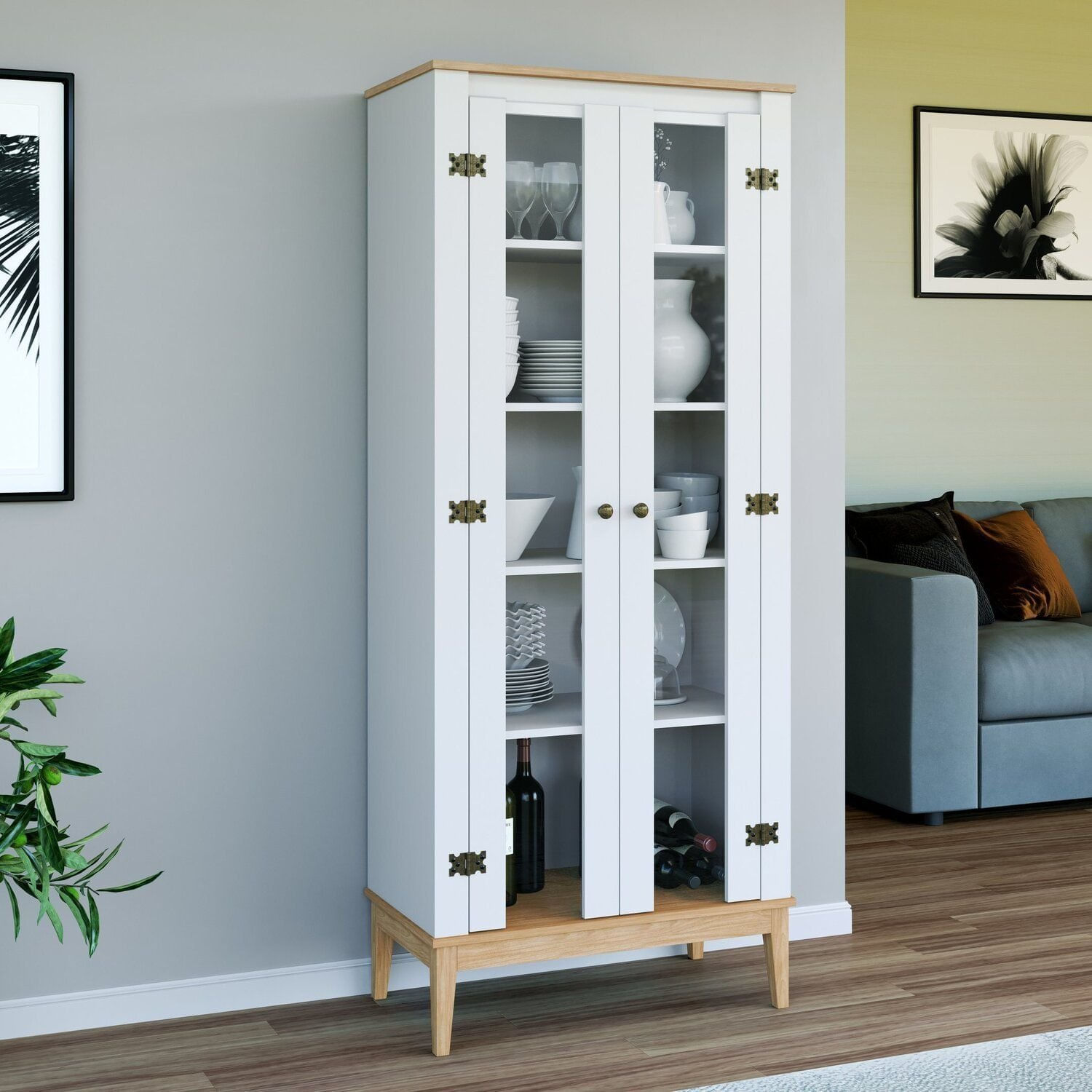 Cristaleira - Colonial 750cm X 1800cm X 410cm 2 Portas Mel / Branco