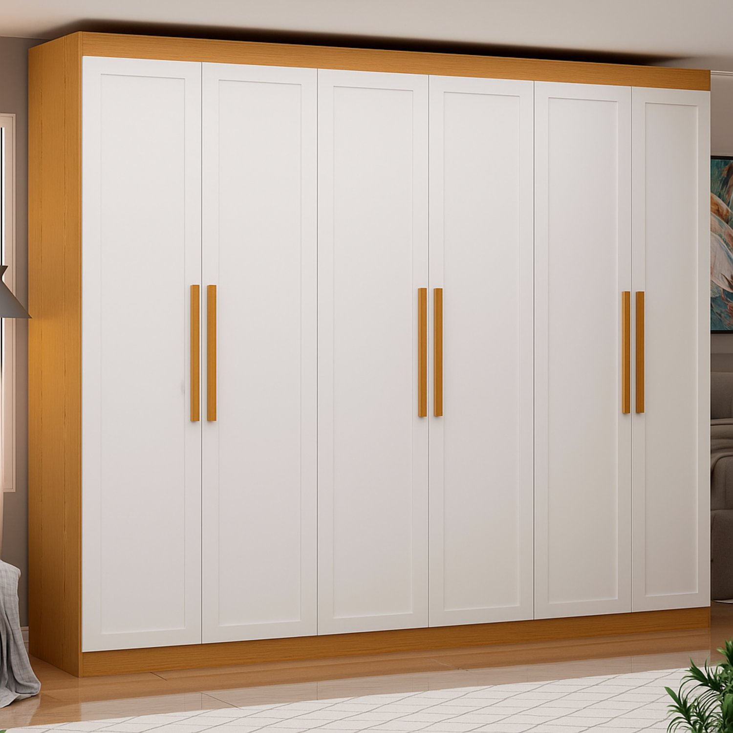Guarda-roupa Casal Madri 6 Portas Provençais Modelo Americano 100% Mdf Cinamomo/branco