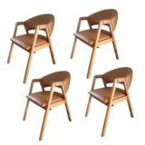Kit 4 Cadeiras Para Mesa De Jantar Com Encosto Curvo Em Madeira Maciça Hibisco Caramelo