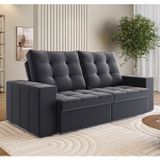 Sofá Retrátil E Reclinável 3 Lugares 200cm Bahamas Espresso Móveis Cinza Escuro