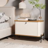 Mesa De Cabeceira Curva Tucupí Com Pés E Puxador Em Metal Off White/nature/preto