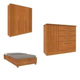 Quarto Solteiro Guarda-roupa Ripado Nova York, Cama Solteiro Mônaco, Cômoda 4 Gavetas Nova York Cinamomo
