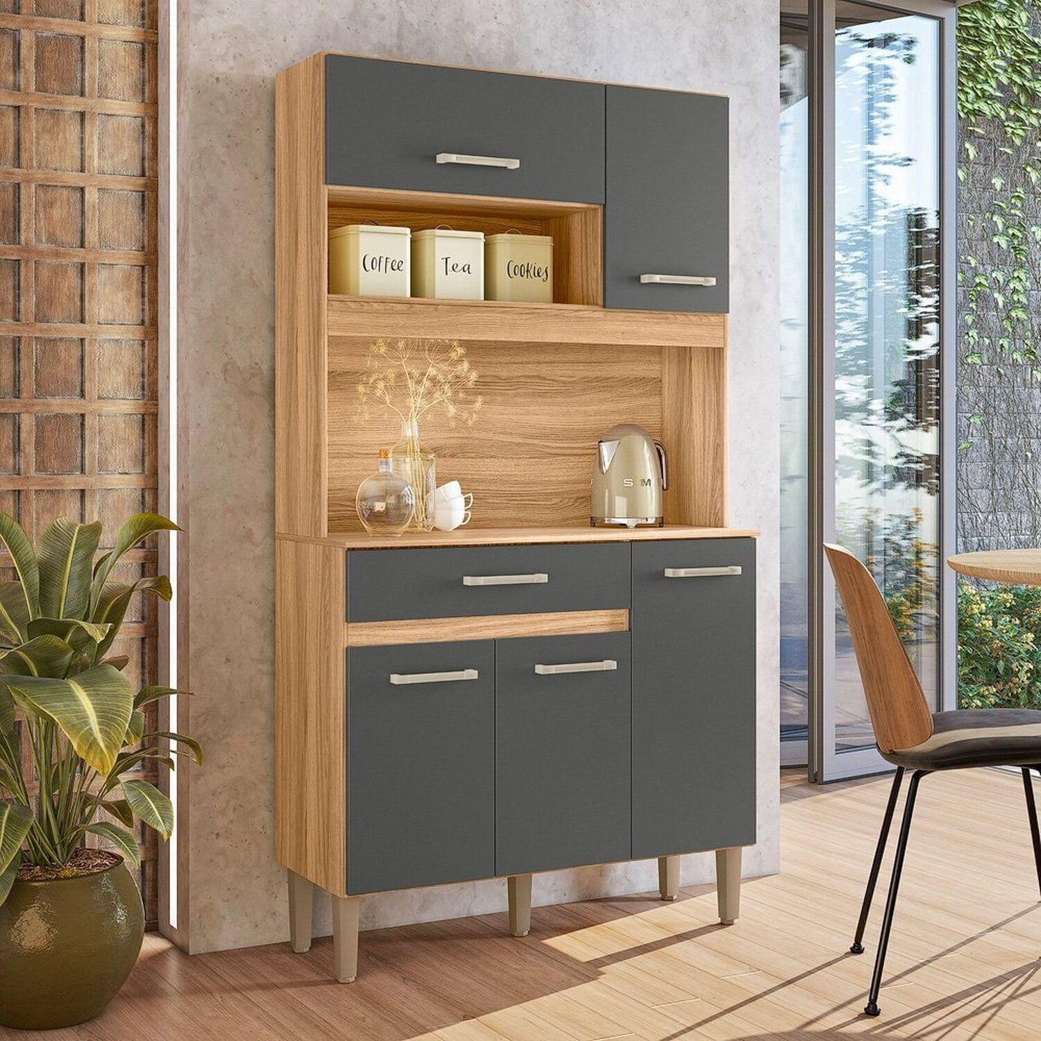 Armário De Cozinha 5 Portas 1 Gaveta Magazin Freijó/ Cinza