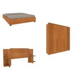 Quarto Casal Guarda-roupa 6 Portas Ripado Nova York E Cama Box Casal Mônaco Com Cabeceira Ajustável Cinamomo