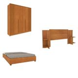 Quarto Casal Guarda-roupa 6 Portas Ripado Nova York E Cama Box Queen Mônaco Com Cabeceira Ajustável Cinamomo