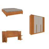 Quarto Casal Guarda-roupa 6 Portas Ripado Nova York E Cama Box Casal Mônaco Com Cabeceira Ajustável Cinamomo/off White