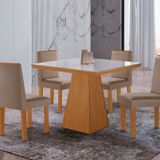 Conjunto Sala De Jantar Mesa Tampo De Vidro 4 Cadeiras Flora Yescasa Castanho Cinamomo /cinza Escuro / Off White