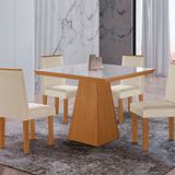 Conjunto Sala De Jantar Mesa Tampo De Vidro 4 Cadeiras Flora Yescasa Castanho Cinamomo/creme/off White