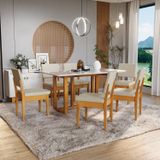Conjunto Sala De Jantar 6 Lugares Retangular Com Tampo De Vidro Mesa Filadélfia Cadeiras Miami Cerejeira/ Palha