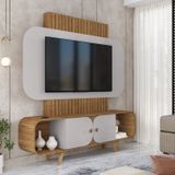 Estante Para Tv Até 75 Polegadas Pés Em Madeira Maciça Embaú Cinamomo/off-white