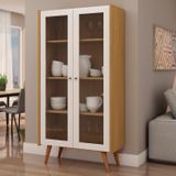 Cristaleira 2 Portas De Vidro Molduras Com Detalhes Em 45° 100% Mdf Cinamomo/white