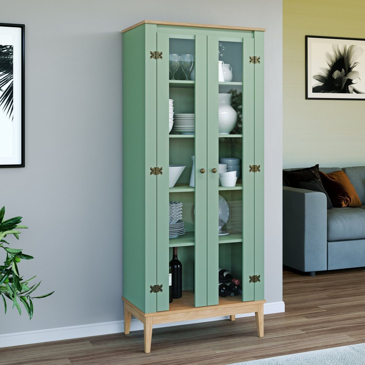 Cristaleira - Colonial 750cm X 1800cm X 410cm 2 Portas Mel / Oliva