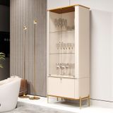 Cristaleira Tucupí Curva Com Puxador E Pés Em Metal Off White/nature/dourado